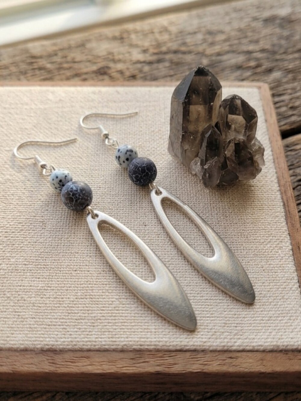 Handmade Silver Metal Geometric Clay Bead Earrings